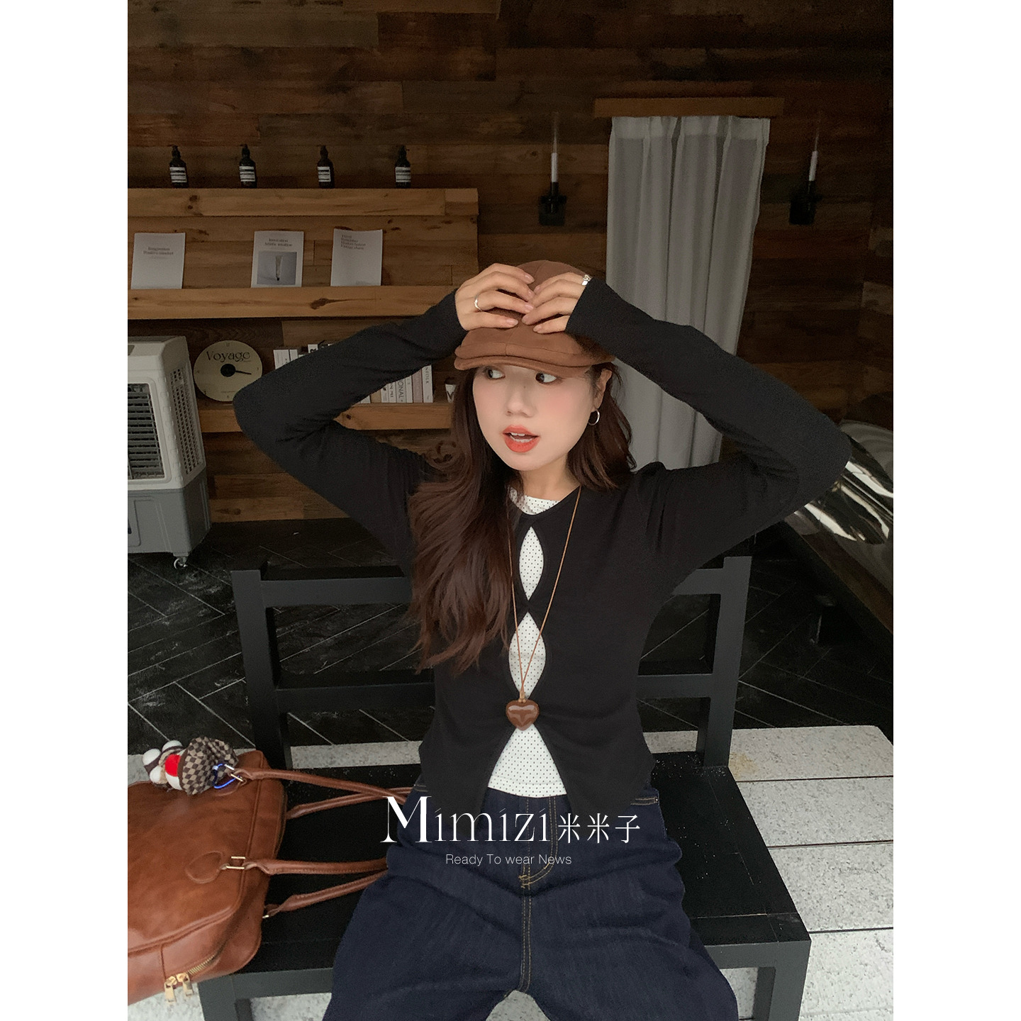 米米子微胖大码胖mm“波点因子”复古显瘦套头圆领假两件针织上衣