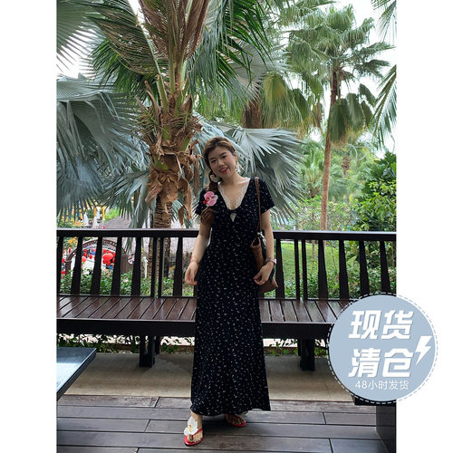 现货米米子微胖大码胖mm“西西里漫花”优雅收腰蕾丝拼接连衣长裙