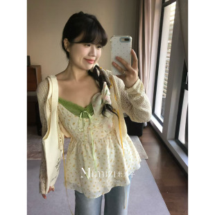 甜美风碎花刺绣蕾丝外穿宽松吊带 少女情书 米米子微胖大码 胖mm