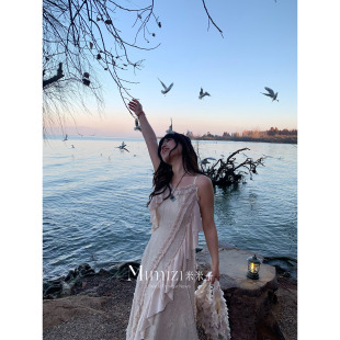 定制重工流苏吊带无袖 米米子微胖大码 月光 枯枝上 连衣裙 胖mm