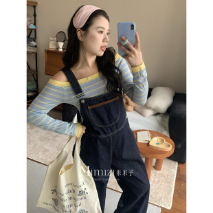 修身 米米子微胖大码 甜美长袖 海盐柠檬条 显瘦条纹露肩上衣 胖mm