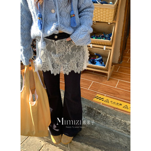 高腰微弹牛仔裤 米米子微胖大码 休闲蕾丝屁帘裤 时髦养成记 胖mm