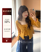 胖mm 向阳而生 少女风高腰修身 米米子微胖大码 简约阳光橘套装 春