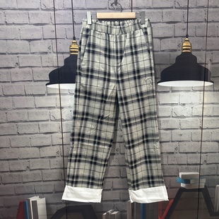 休闲气质松紧腰板内衬女裤 长102厚格子特价 D144 76臀围92裤 腰围68