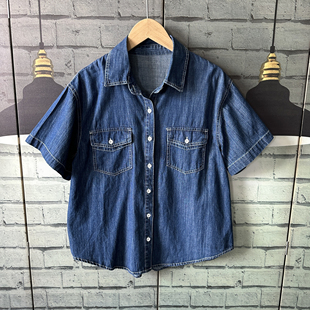 胸围104衣长58左右宽松短袖薄款柔然夏季牛仔衬衫女