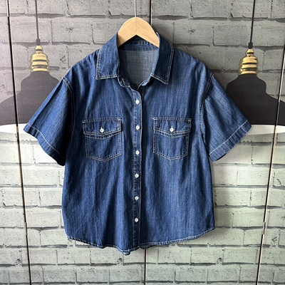 胸围104衣长58左右宽松短袖薄款柔然夏季牛仔衬衫女