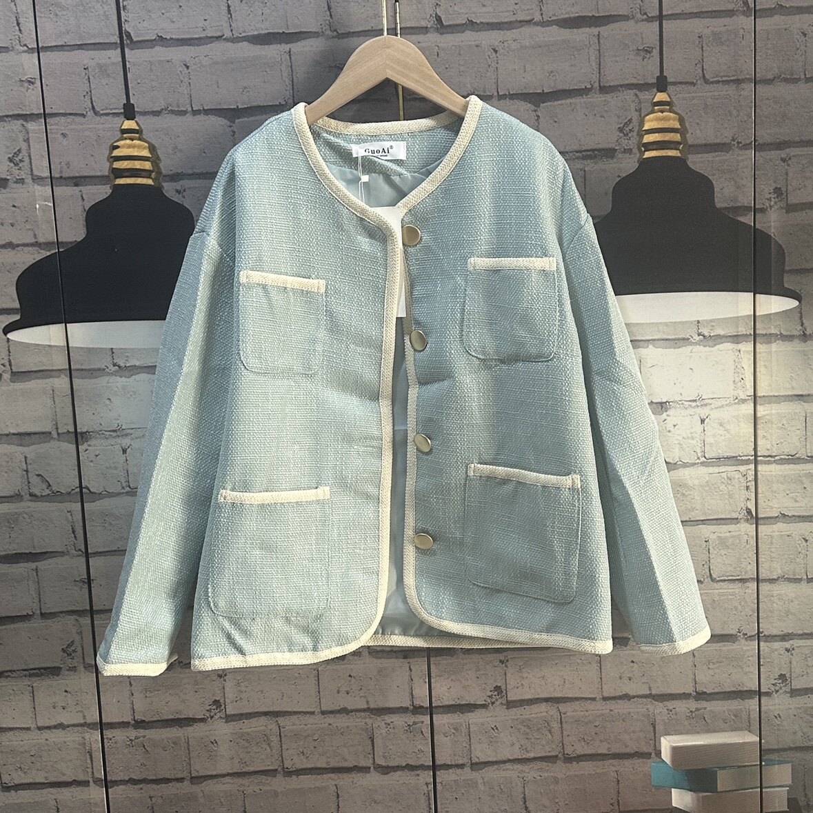 胸围104衣长60宽松春秋季外套女有内衬麻料外套女d621
