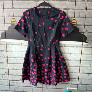 胸围84腰围63裙长76 连衣裙女C043 印花乱麻雪纺有内衬小个子女装