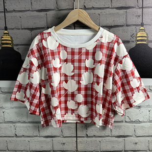 胸围104衣长42宽松短裤 套头T恤女D711