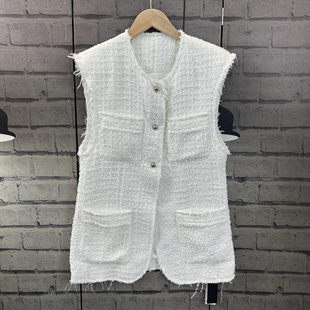 小香风中长款 加厚有垫肩 毛边马甲坎肩女E513 修身 秋冬季