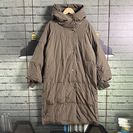 胸围1112衣长100宽松大长款连帽领宽松羽绒服外套大衣女微脏