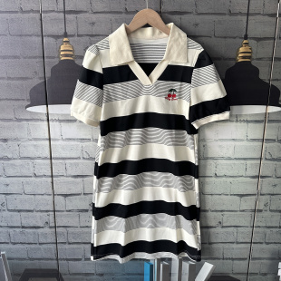 连衣裙女C032 条纹拼接刺绣短袖 胸围96衣长85 宽松短袖