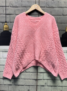 原单宽松大码柔软舒适Vl领不规则下摆上衣女慵懒风大码A632