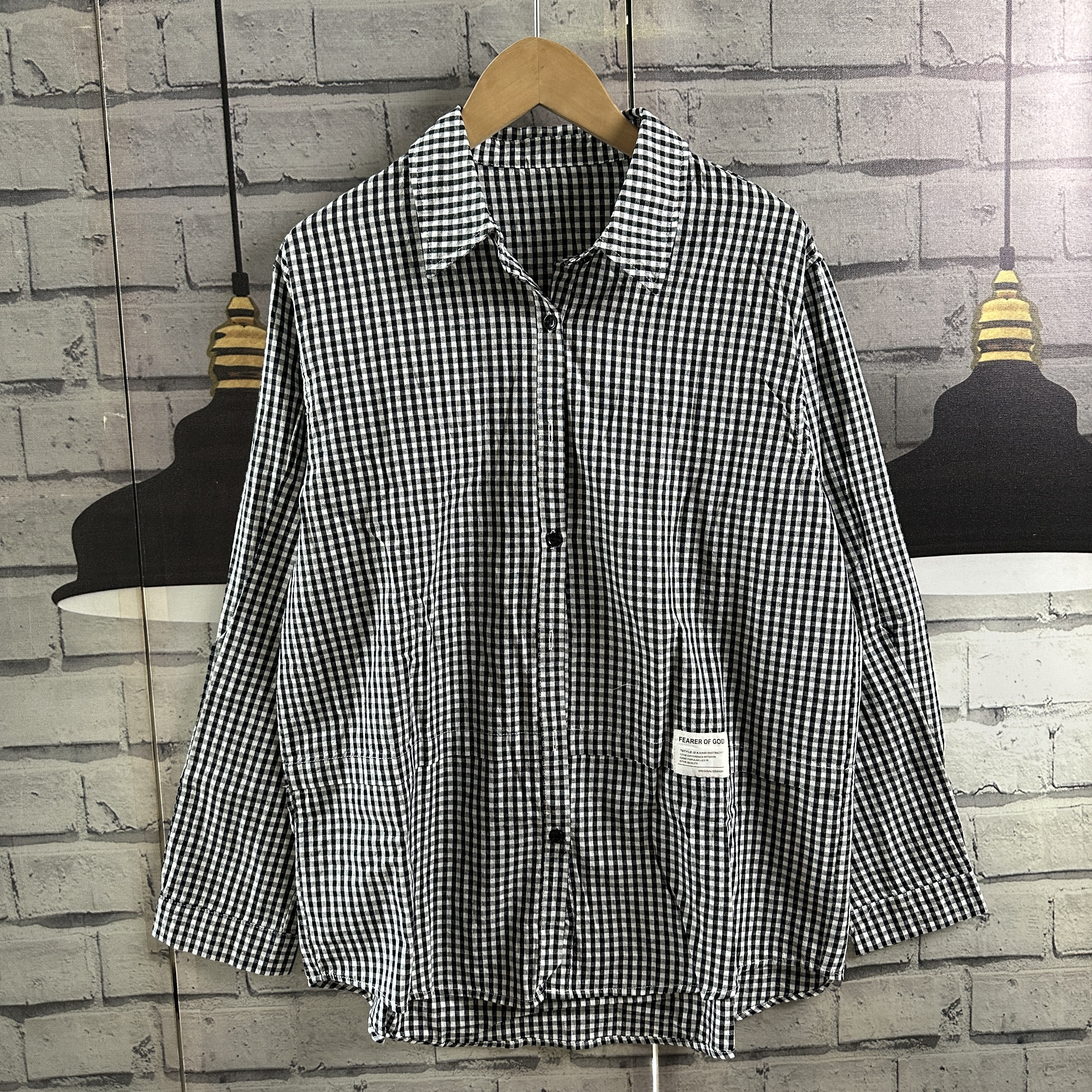 胸围112衣长68日系宽松大码棉大码白格子衬衫长袖宽松衬衫