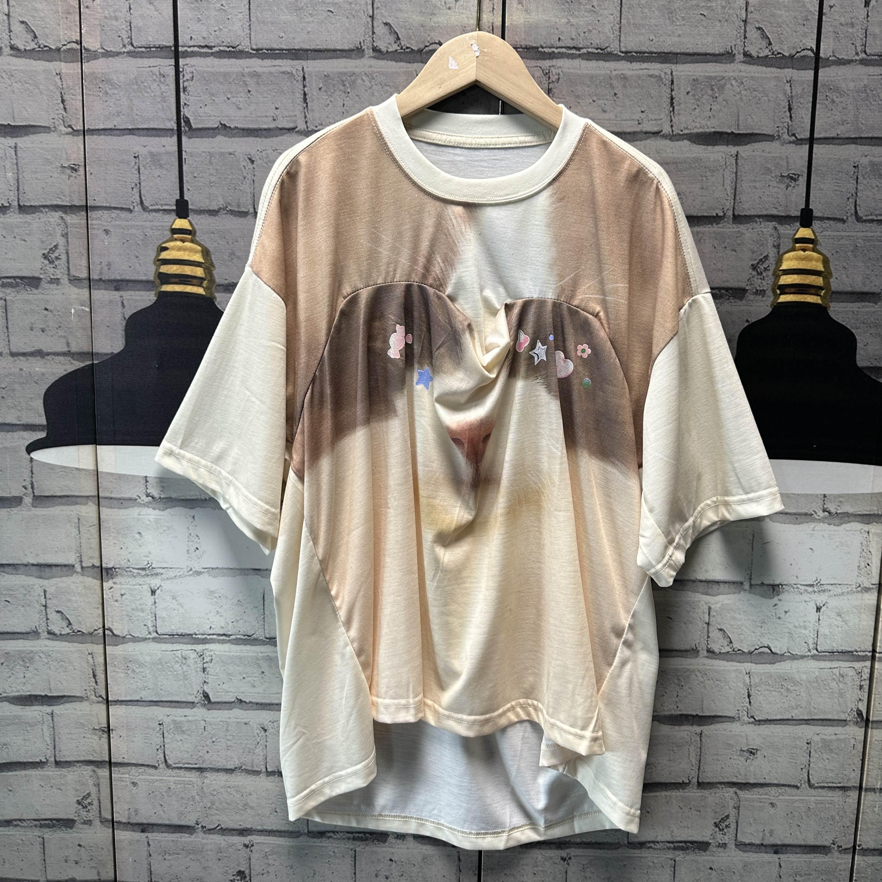 新款夏季小个子宽松短袖个性立体短袖大码T女B60