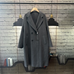 大牌风双面呢加厚宽松大码女装深灰色灰呢子外套中长款大码女E313