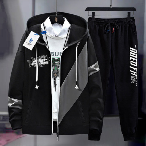 外套卫衣男休闲运动套装男装2025秋冬帅气一套搭配连帽学生青少年