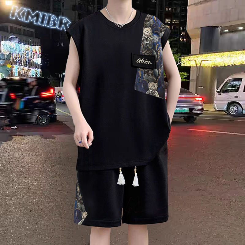 青少年夏季新款无袖t恤男孩12-15岁大童男装学生背心休闲运动套装