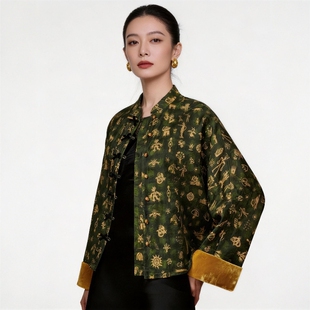 华韵风华·真丝羊毛提花新中式国风外套女上衣高级感轻奢气质大码