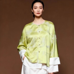 华韵风华[春柳]提花新中式国风女装外套新款宽松长袖高级感圆领