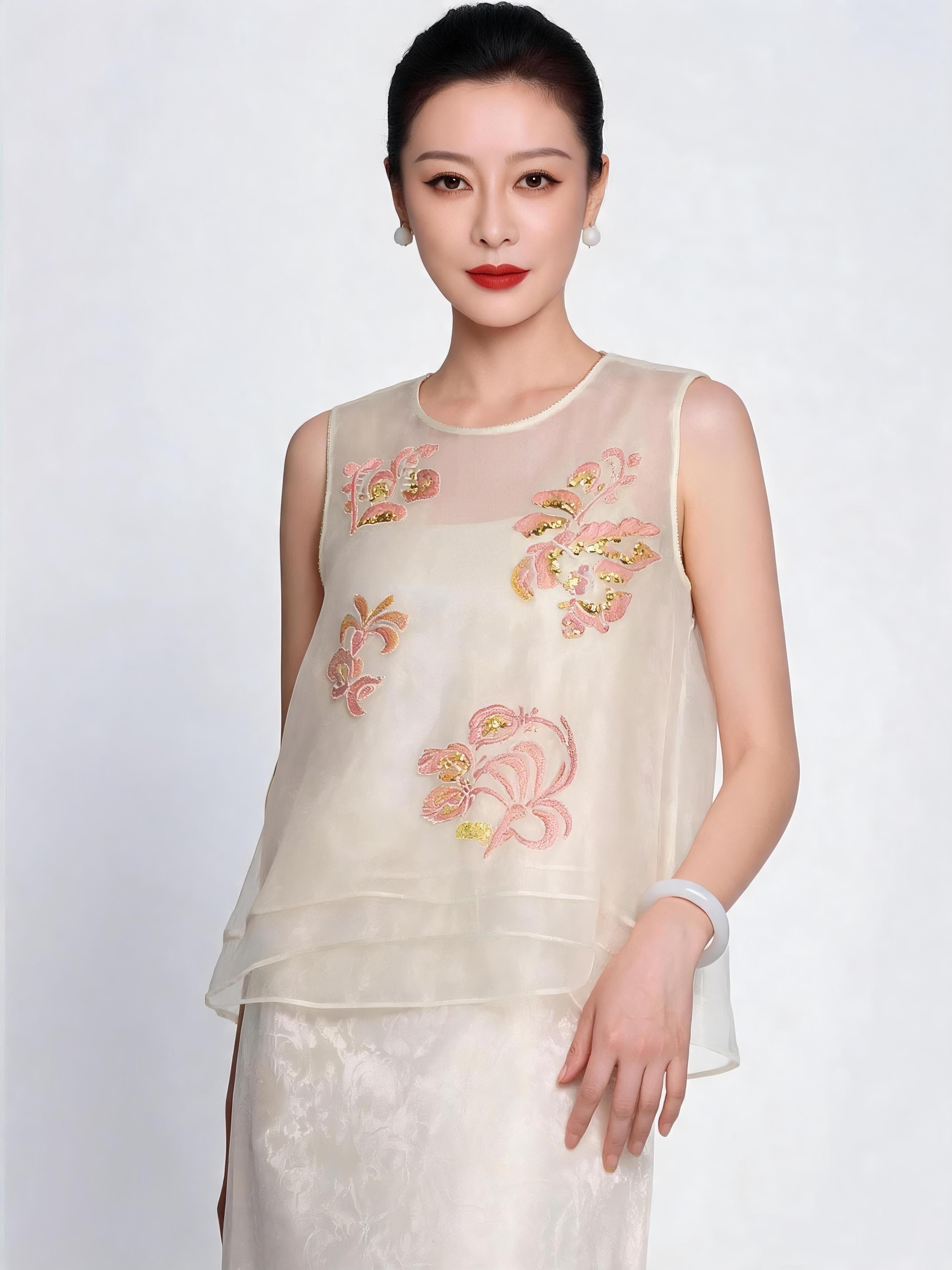 华韵风华·100%桑蚕丝真丝法绣新中式国风上衣女夏季新款高级感