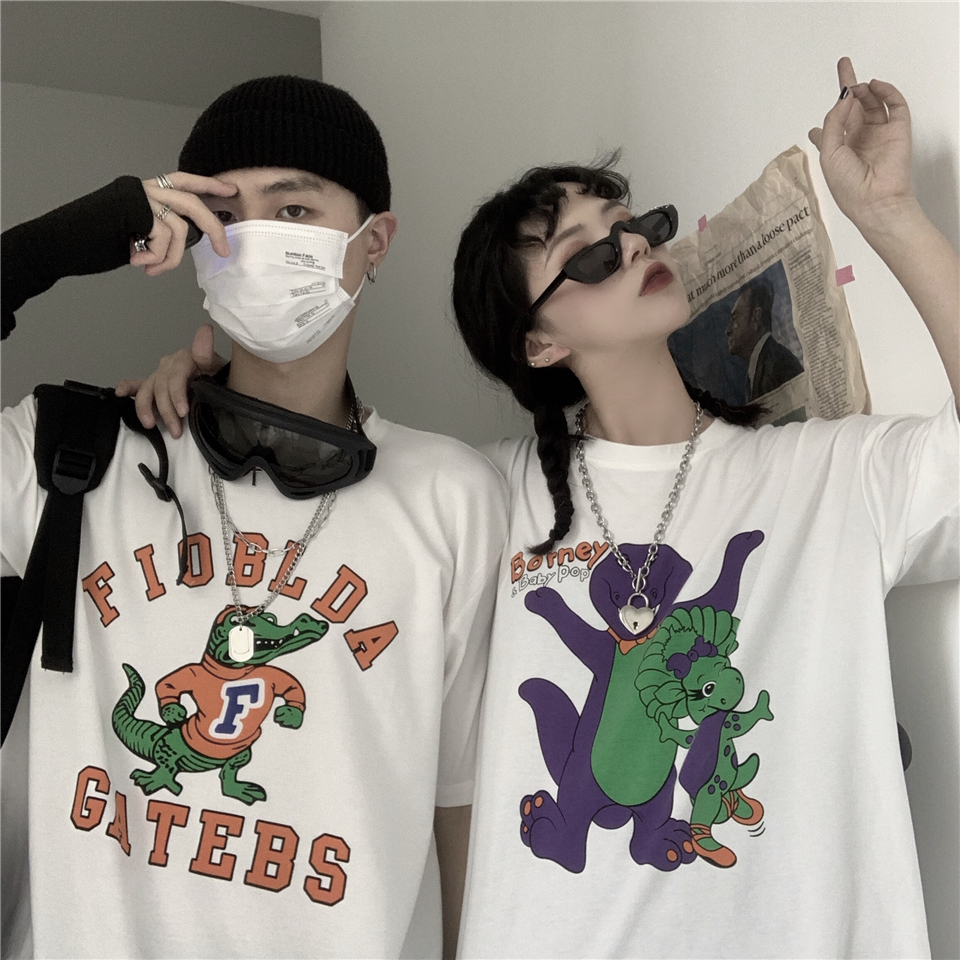 2019夏季新款韩国ins恐龙鳄鱼卡通T恤男女同款学生宽松短袖上衣潮