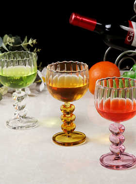 小众设计三连珠玻璃杯高脚杯子法式香槟杯葡萄酒杯氛围感鸡