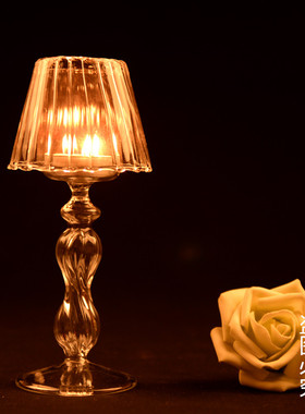 玻璃台灯条纹烛台浪漫家居摆设，有取放蜡烛的镊子可以在本店购买