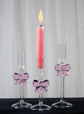 网红蝴蝶结玻璃烛台摆件民宿家居装饰品样板间客厅餐厅创意摆件