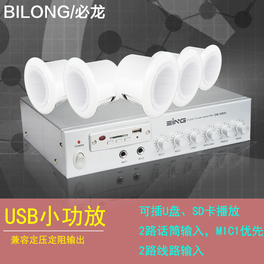 定压功放音乐吸顶喇叭草坪壁挂音响功放机蓝牙USB小功放吸顶