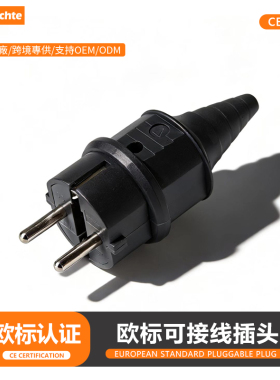 黑色欧标防水工业插头16A两圆柱孔可接线德韩俄罗斯通用二脚插头
