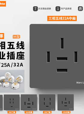 灰色三相五线插座380v三相电五线工业插头25a32a空调五芯五孔440V