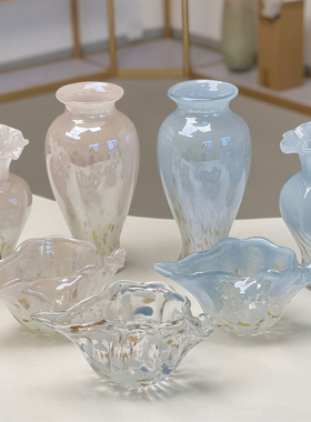 古法中古琉璃花瓶玻璃家居装饰摆件客厅水培插鲜花高级感复古花器