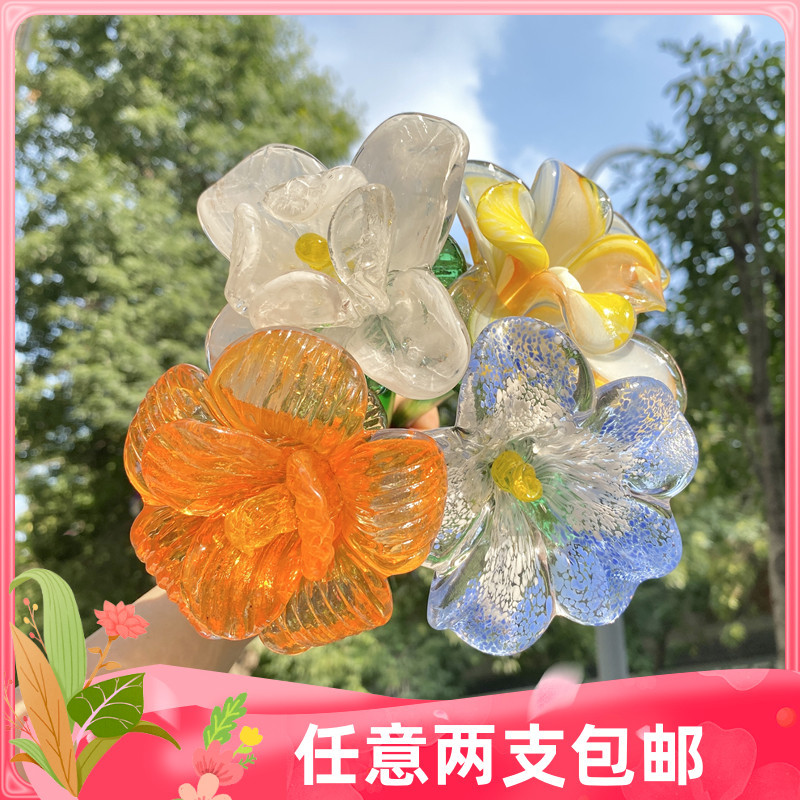 出口国外手工定制仿真琉璃花装饰玻璃工艺品情人节礼物摆件