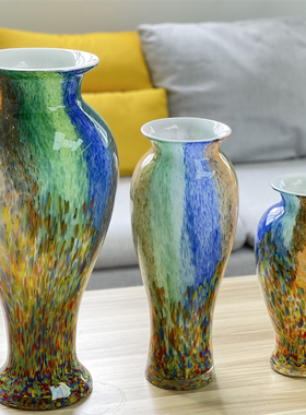 新中式炫彩落地手工琉璃花瓶超大号玻璃水培摆件装饰品工艺品
