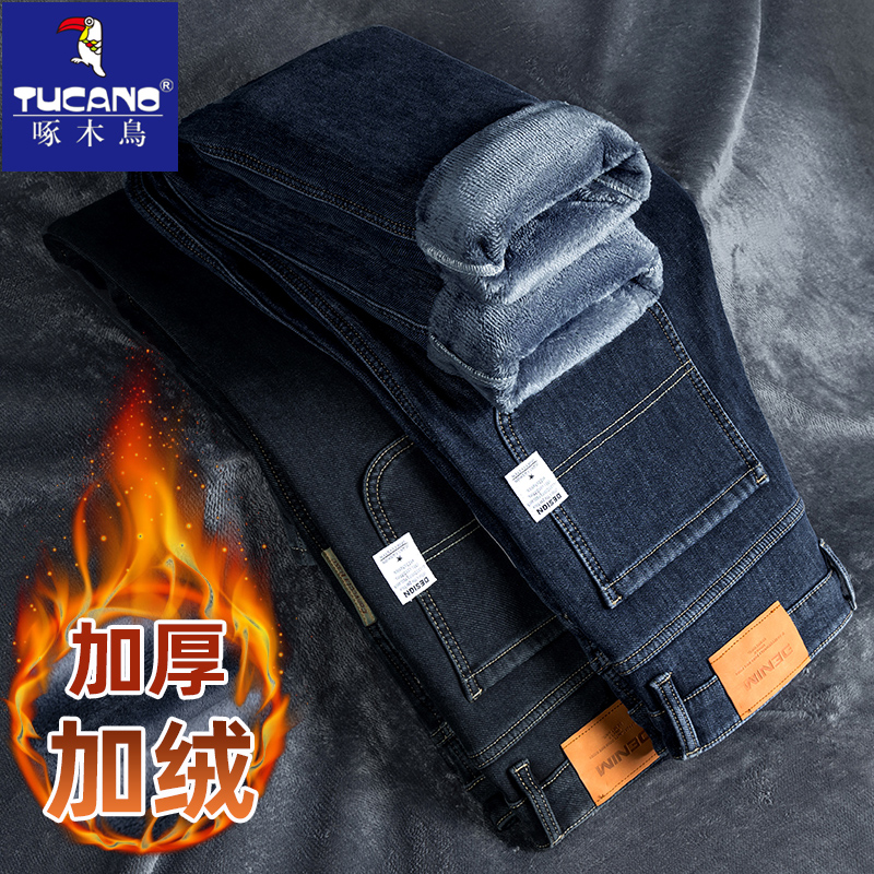 啄木鸟男士加绒加厚牛仔裤新款