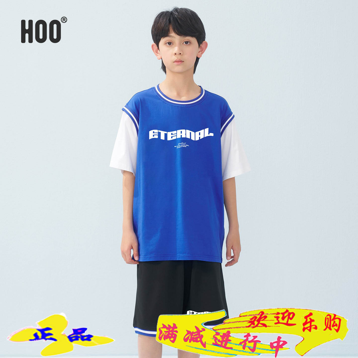 hoo男童夏季运动T恤5分裤套装