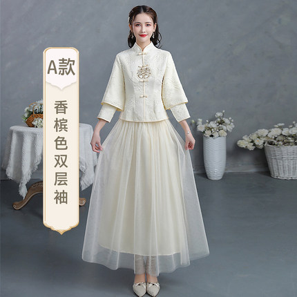 中式伴娘服2024秋冬新款中国风新娘结婚伴娘团姐妹裙显瘦旗袍礼服