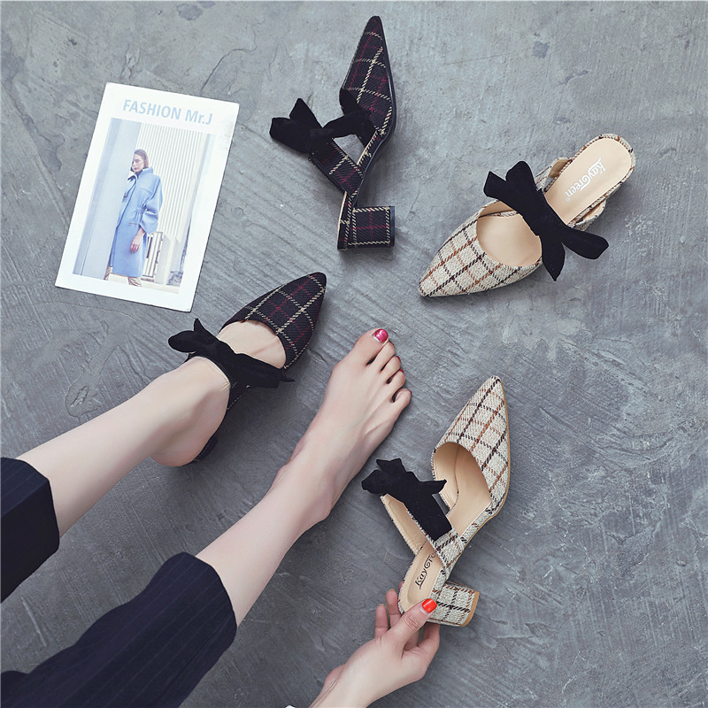 網紅通勤風2019新款粗跟高跟鞋包頭半拖鞋外穿春夏季中跟涼拖鞋在類目 女鞋, 拖鞋中 - 來自Buy2taobao.com提供專業的淘寶代購服務