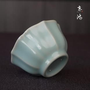 仿古天青开片汝瓷陶瓷茶杯品名杯主人杯原矿汝窑单杯 汝窑花口杯