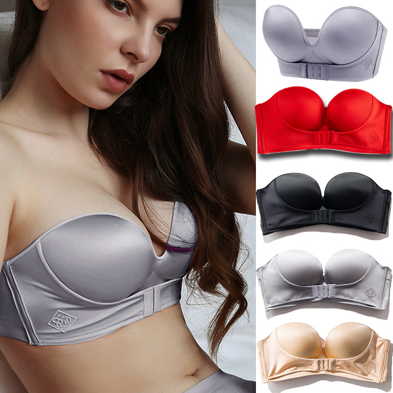 无肩带内衣女小胸聚拢防滑美背无钢圈婚纱上托文胸礼服夏季bra