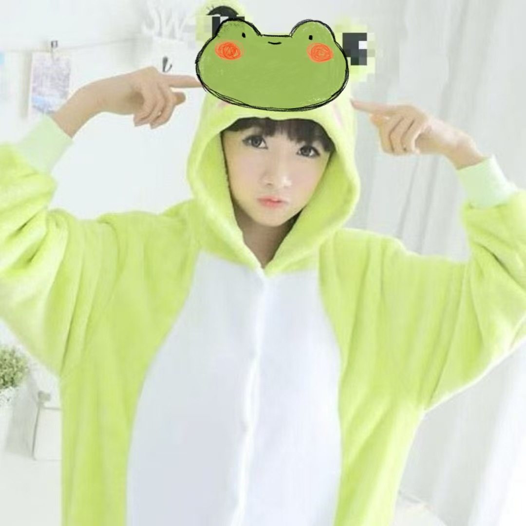 亲子秋冬法兰绒绿青蛙卡通动物连体睡衣情侣可爱家居服混批