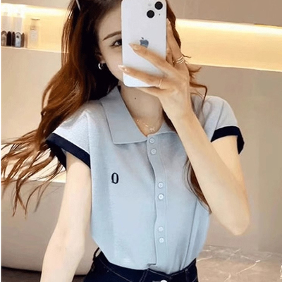 薄款冰丝针织衫针织短袖女2025新款爆款夏季坎肩POLO衫开衫上衣女