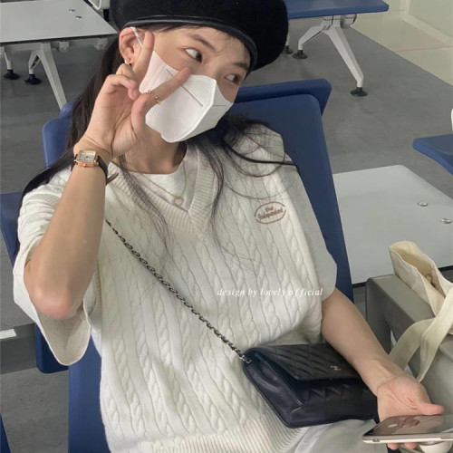 LOVELY秋季毛衣背心宽松复古百搭针织学院风减龄外搭V领马甲女