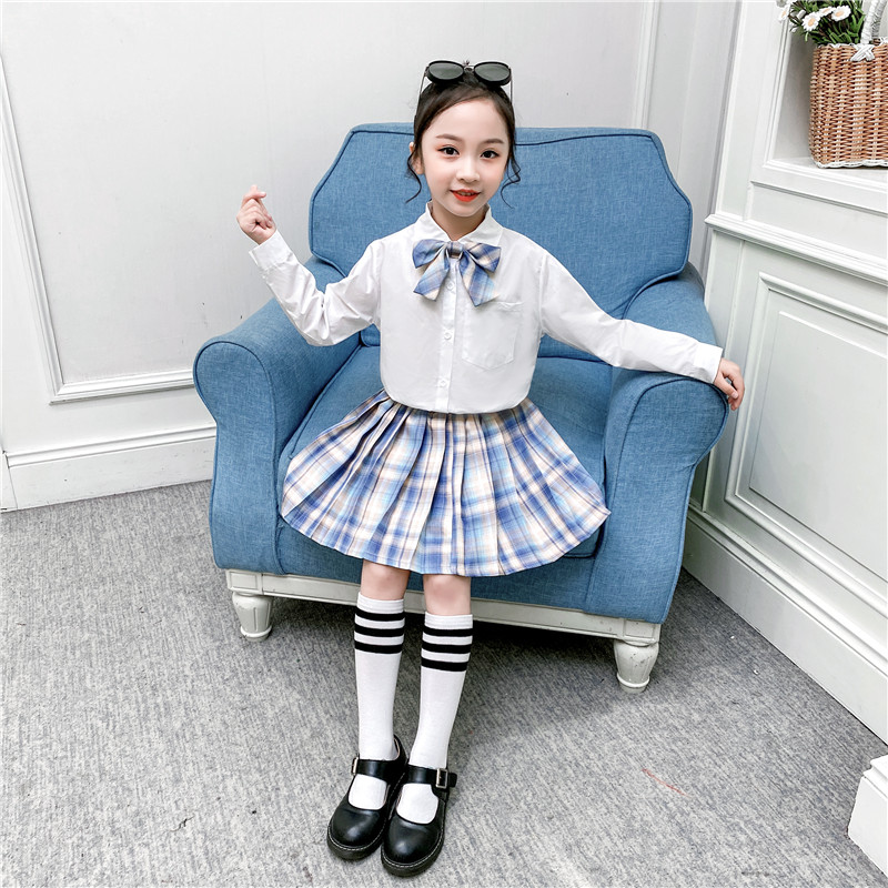 女童长袖百褶裙子小学生班服