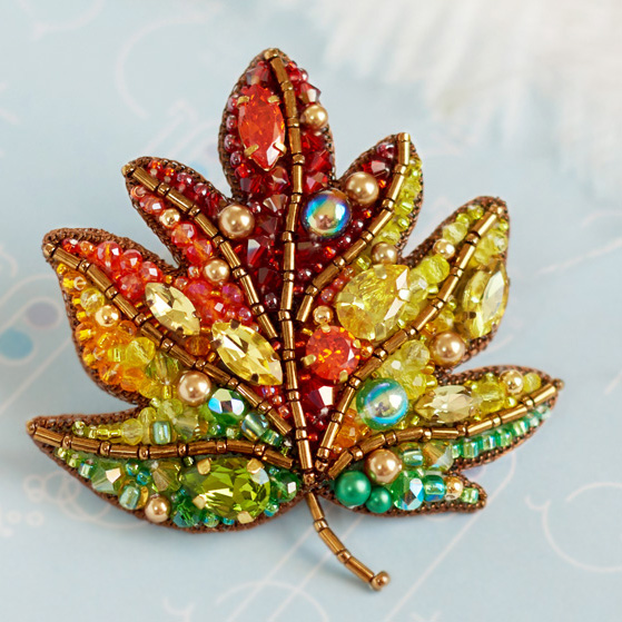 珠艺馆原创【一叶知秋】法式立体钉珠绣刺绣胸针新手diy材料包