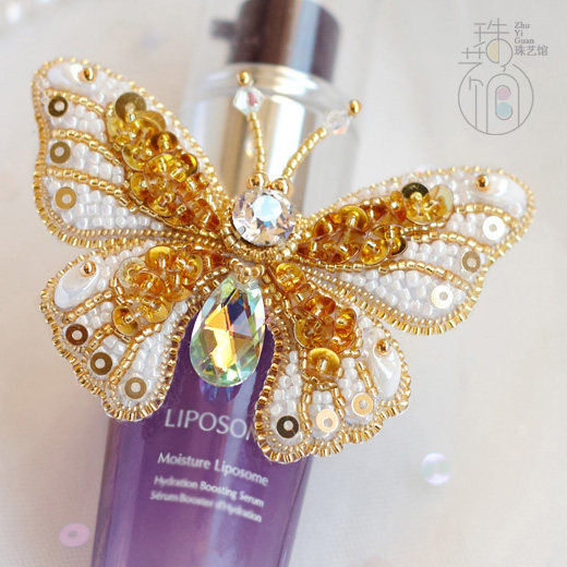 珠艺馆原创法式刺绣钉珠绣手针绣diy蝴蝶胸针含新技法材料包