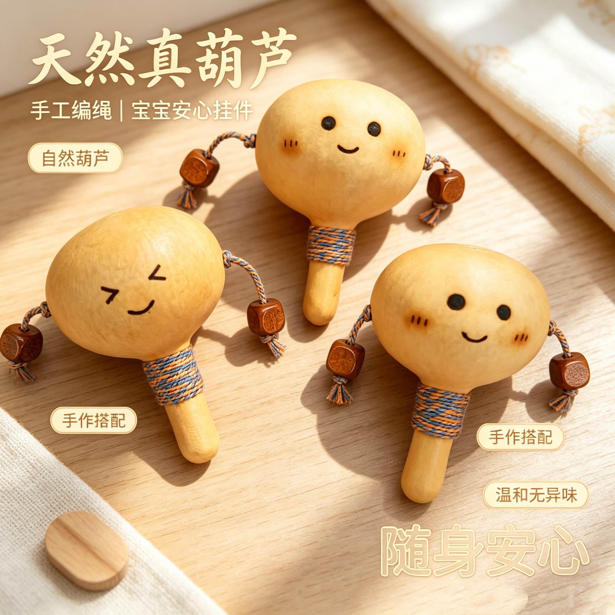 天然葫芦拨浪鼓超萌天然手工艺品葫芦拨浪鼓福气满满可爱小画儿童