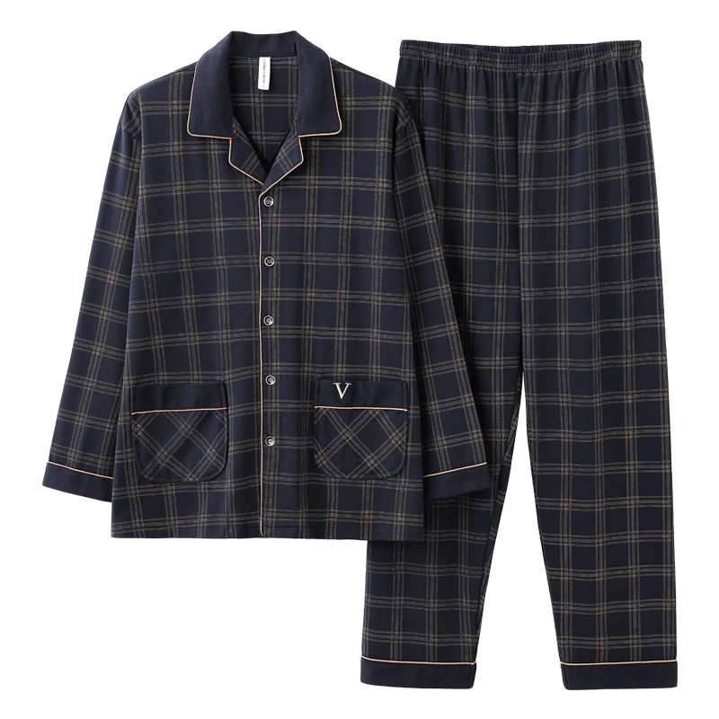 抗菌100纯棉睡衣男士春秋季长袖四季通用家居服秋冬薄款大码套装