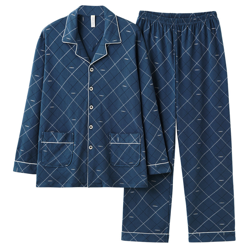 男士睡衣春秋款100纯棉长袖家居服男款开衫大码全棉春夏家居服4XL